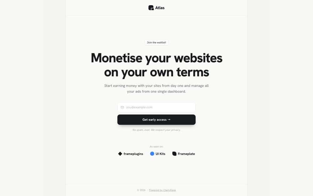 Badge Minimal waitlist page template preview