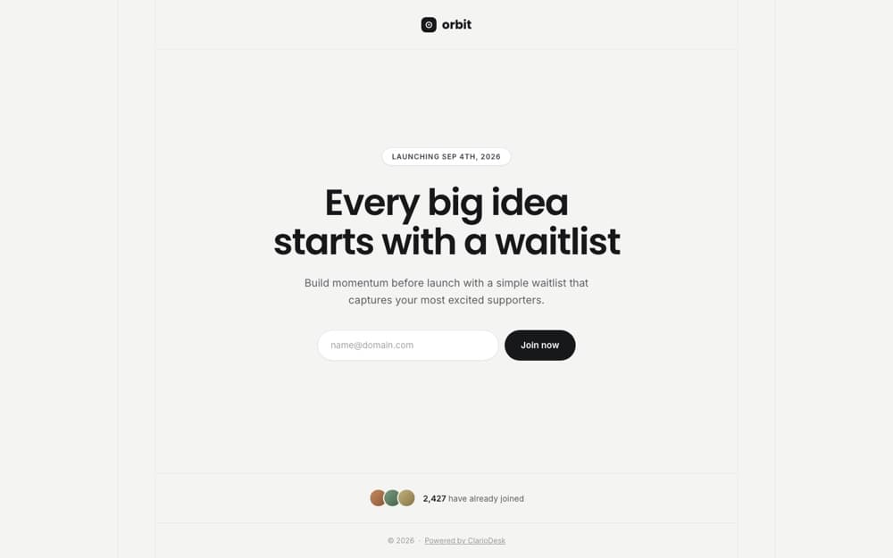 Minimal waitlist page template preview